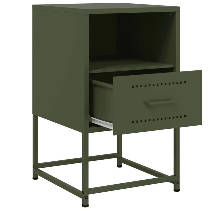 Table de chevet avec tiroir et compartiment ouvert 36 x 39 x 60,5 cm acier vert DEC034709