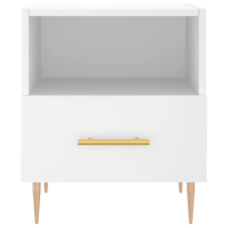 Table de chevet avec compartiment ouvert et tiroir 40 x 35 x 47,5 cm bois d’ingénierie blanc et fer DEC033355