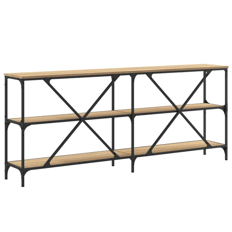 Table console avec étagères design industriel 180 x 30 x 75cm bois d'ingénierie et fer DEC031941