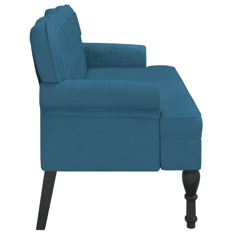Banquette banc canapé avec dossier capitonné et accoudoirs 119,5 x 64,5 x 75 cm en velours bleu DEC024639