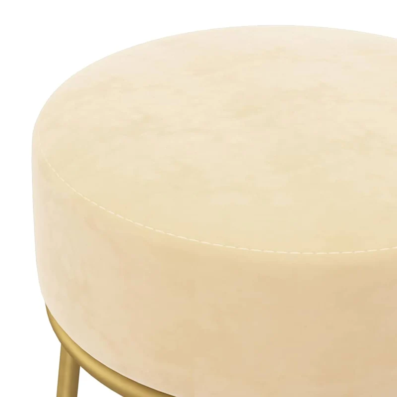 Tabouret assise pouf rond 30 x 38 cm velours couleur abricot et métal doré DEC026367