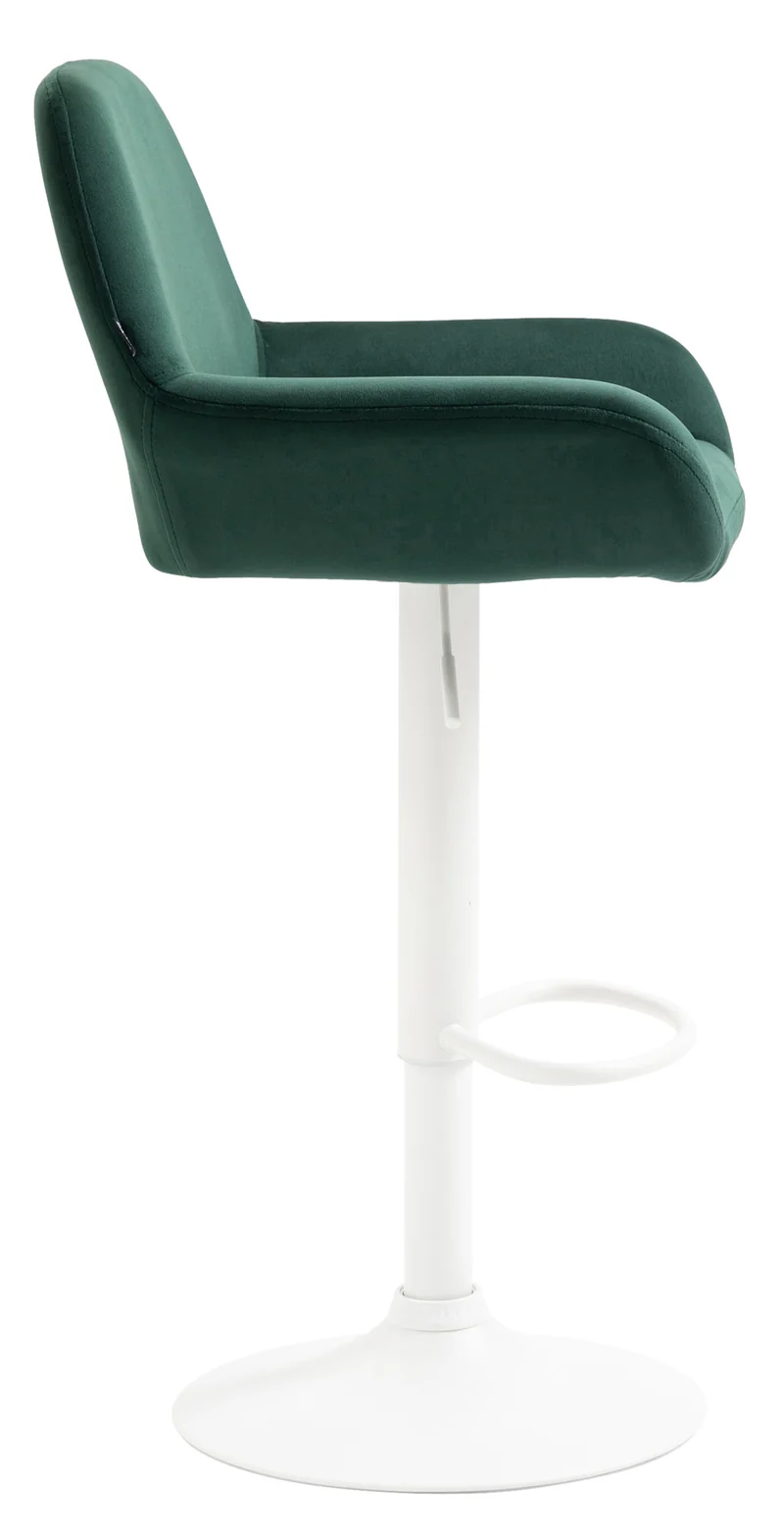 Tabouret de bar en velours rembourré vert base trompette métal blanc mat TDB10417