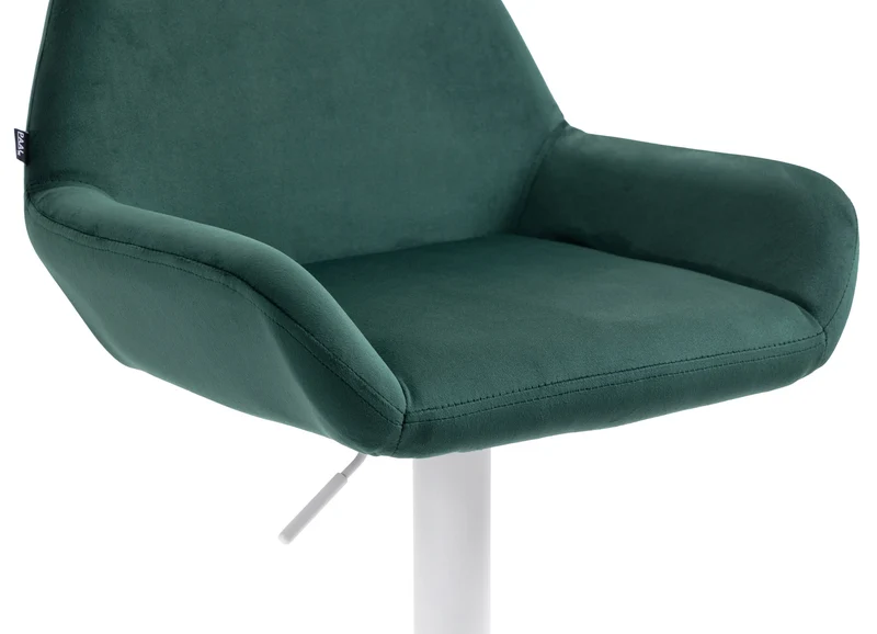Tabouret de bar en velours rembourré vert base trompette métal blanc mat TDB10417