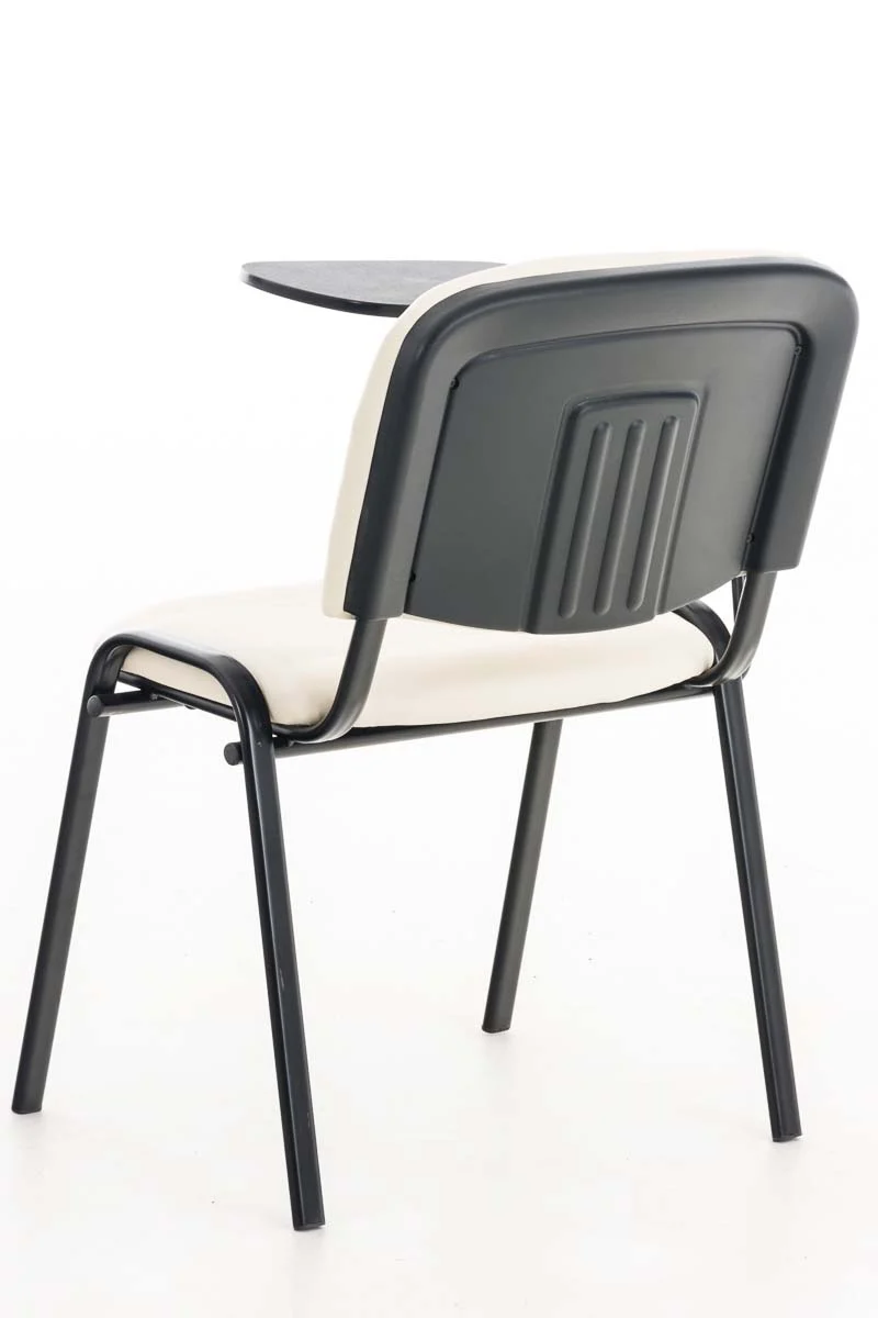 Chaise visiteur avec petite table rabattable pupitre en synthétique crème support métal noir BUR10650