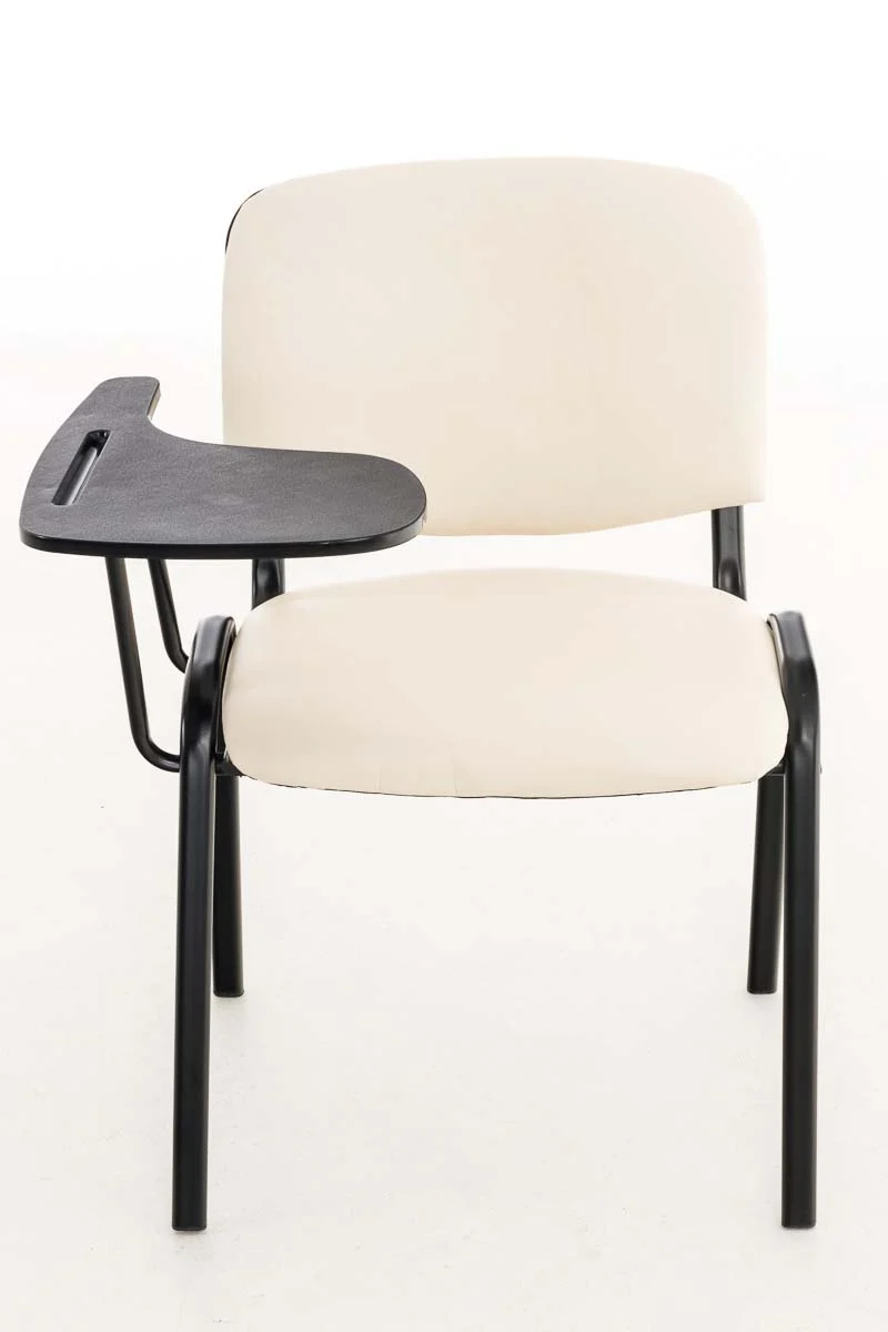 Chaise visiteur avec petite table rabattable pupitre en synthétique crème support métal noir BUR10650