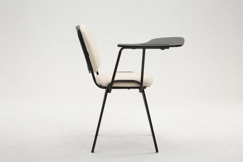 Chaise visiteur avec petite table rabattable pupitre en synthétique crème support métal noir BUR10650