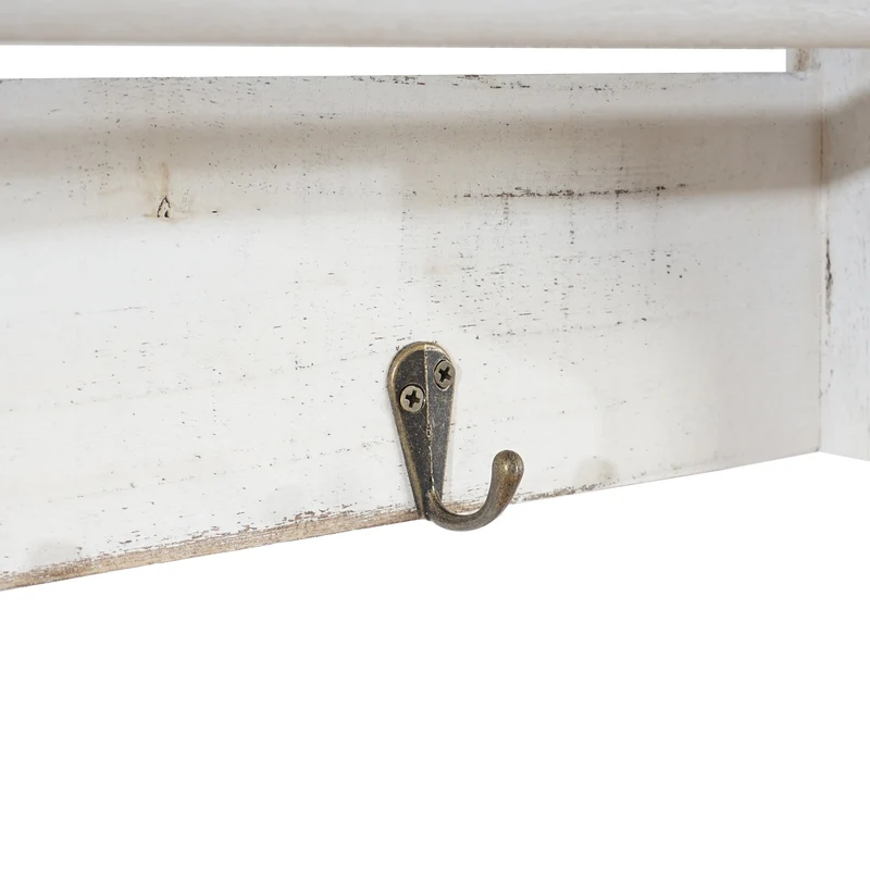 Porte manteau mural étagère murale avec 4 crochets tringle vintage avec 5 tiroirs 32x65x13cm gris 04_0000965