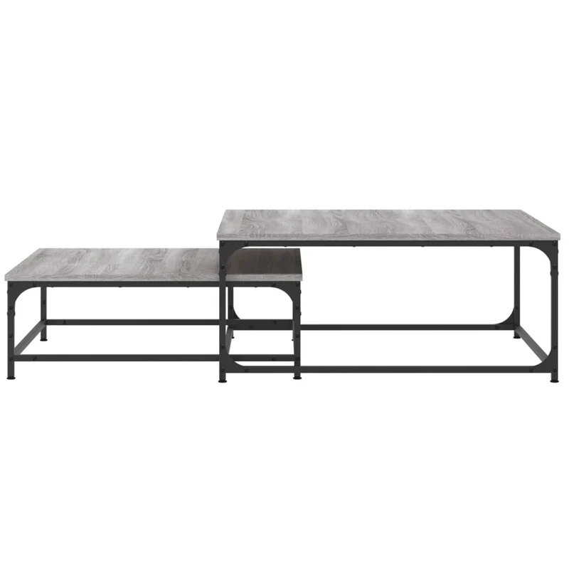 Set de 2 tables basses gigognes en bois d'ingénierie gris et fer DEC040524