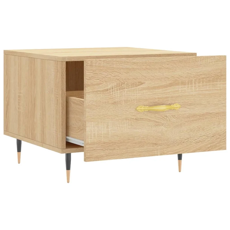 Set de 2 tables basses d'appoint avec tiroir 50 x 50 x 40 cm bois d'ingénierie couleur chêne et fer DEC040388