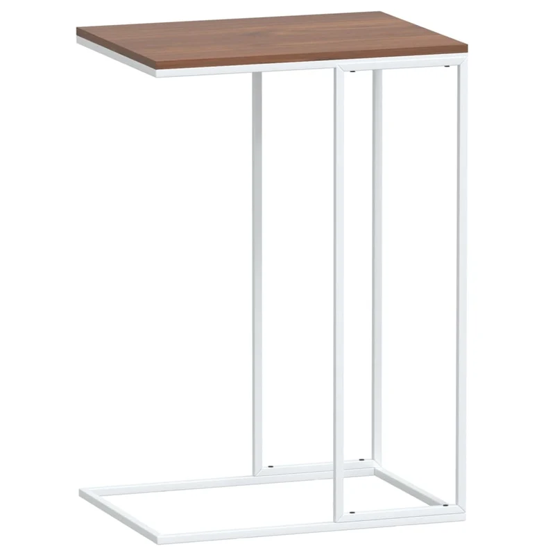 Table d'appoint en forme de C 40 x 30 x 59 cm bois d'ingénierie marron et fer blanc DEC040256