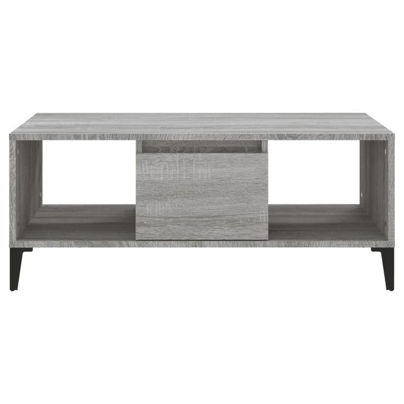 Table basse avec tiroir et compartiment ouvert 90 x 50 x 36,5 cm bois d'ingénierie gris et métal DEC040135