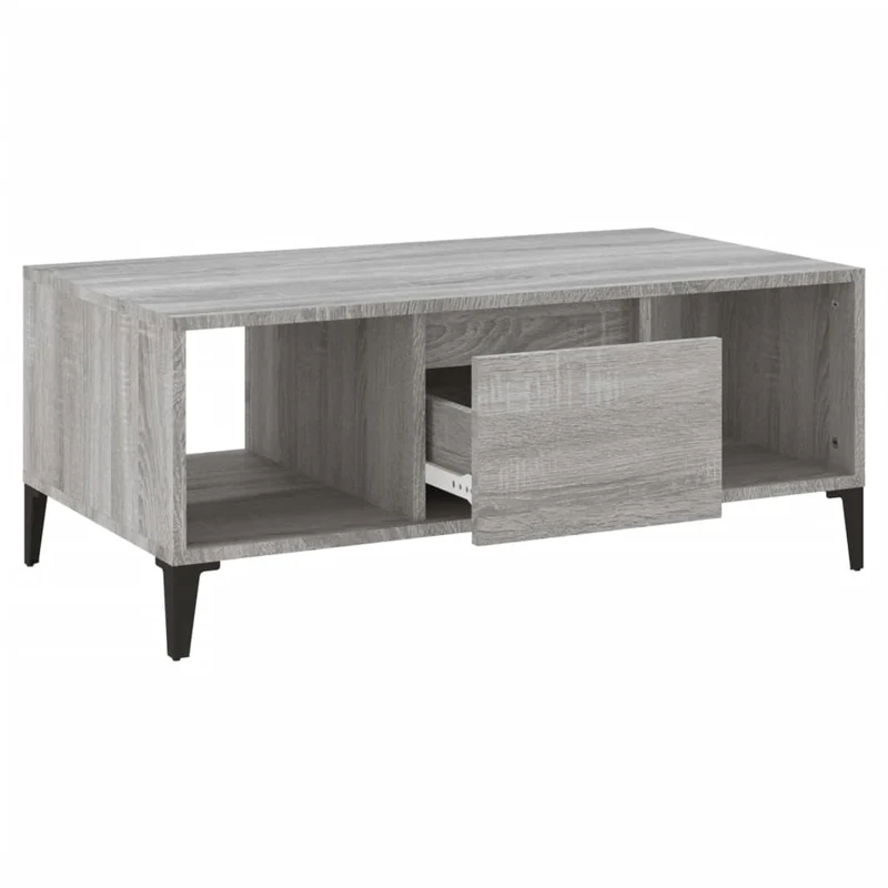 Table basse avec tiroir et compartiment ouvert 90 x 50 x 36,5 cm bois d'ingénierie gris et métal DEC040135