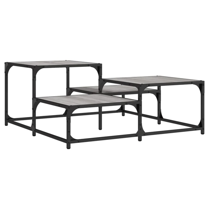 Table basse avec étagère style industriel 87,5 x 87,5 x 40 cm bois d'ingénierie gris et métal DEC040110
