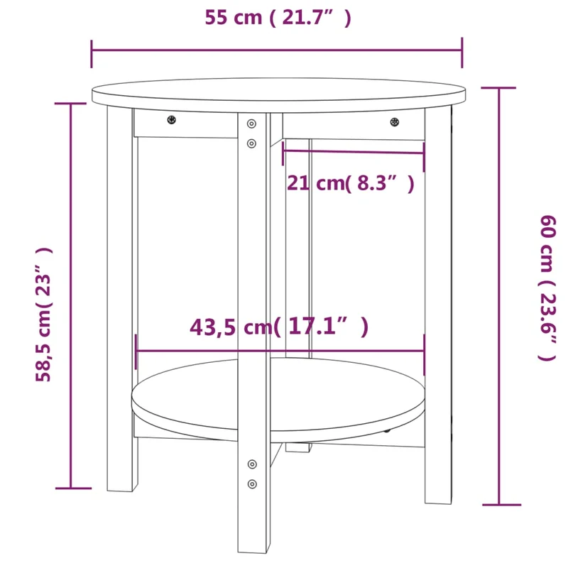 Table d'appoint chevet intemporel Ø 55 x 60 cm bois massif de pin gris DEC039419
