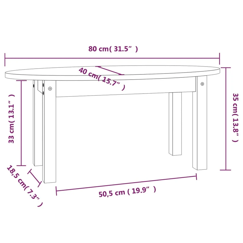 Table basse design intemporel 80 x 40 x 35 cm bois massif de pin gris DEC039196