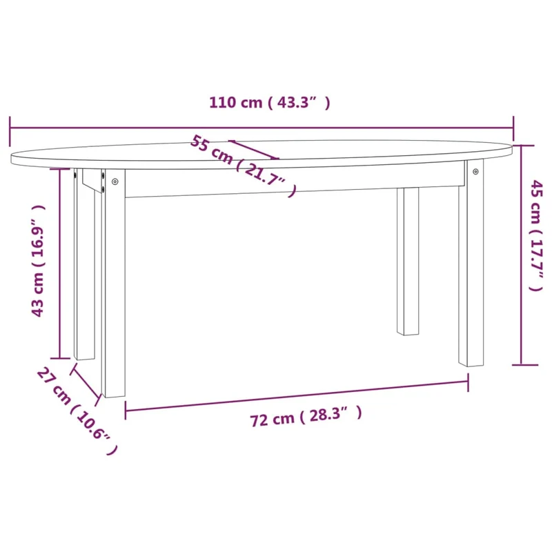Table basse 110 x 55 x 45 cm bois massif de pin gris DEC039170