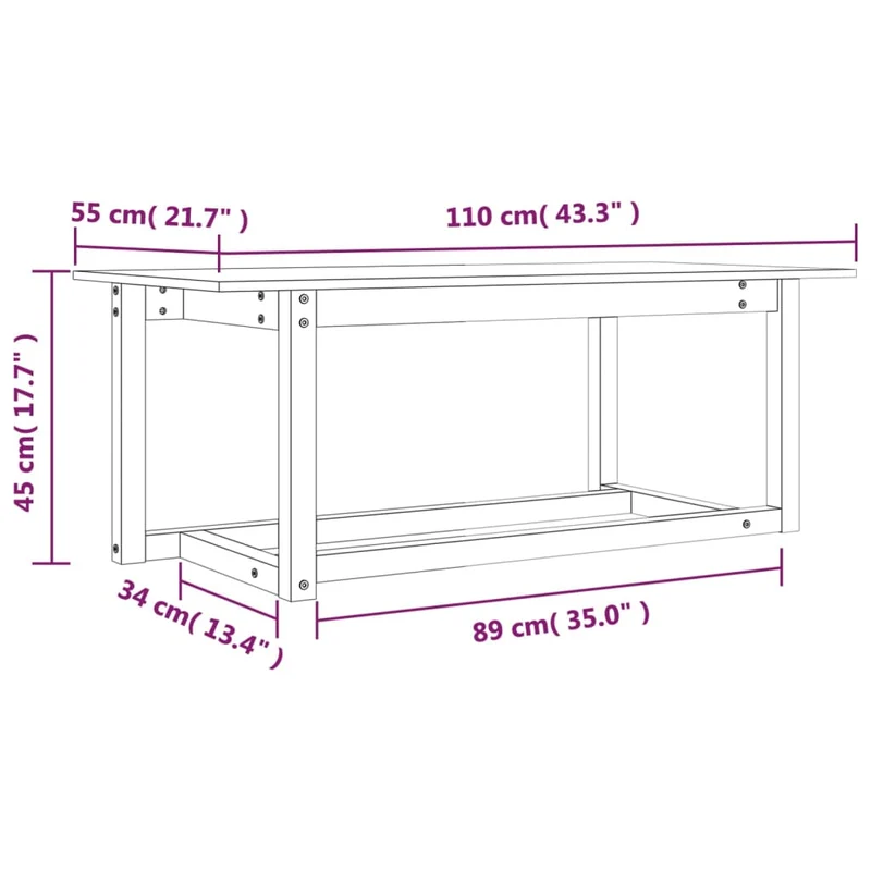 Table basse design intemporel 110 x 55 x 45 cm bois massif de pin gris DEC039168
