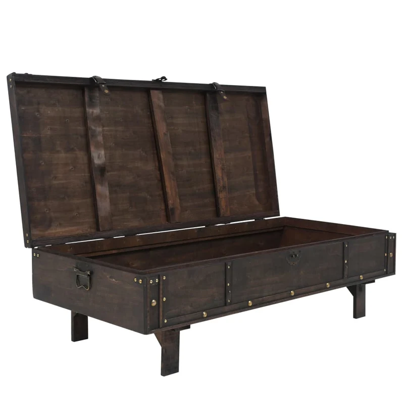 Table basse forme coffre design rusitque vintage 120 x 55 x 35 cm contreplaqué marron DEC039092