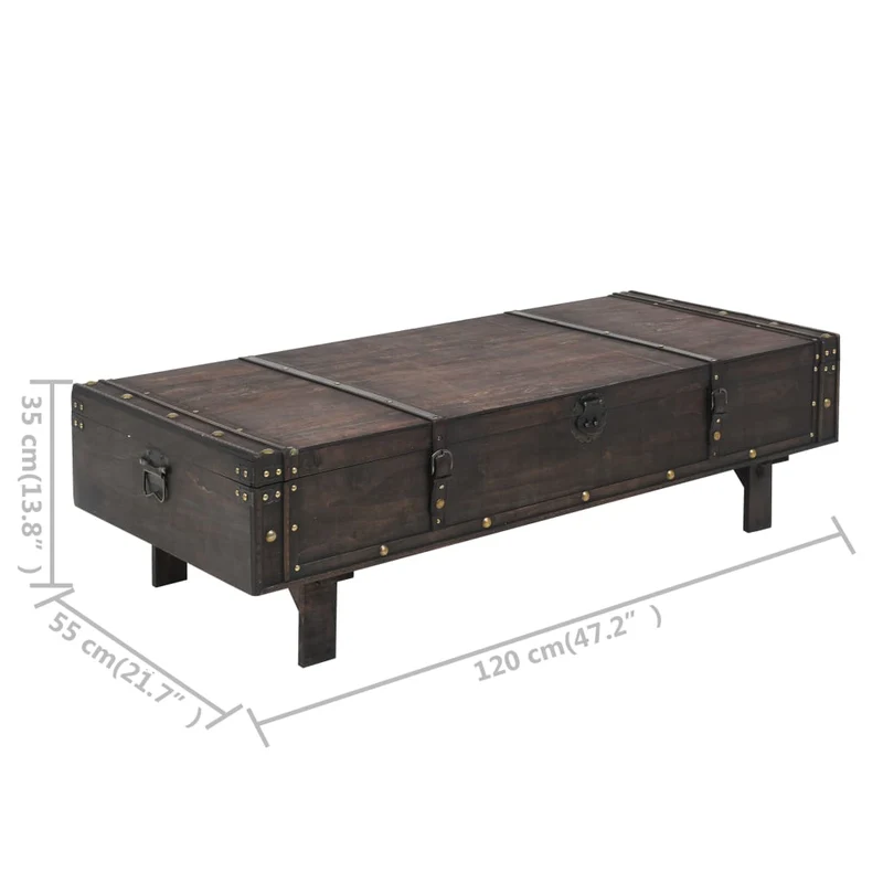 Table basse forme coffre design rusitque vintage 120 x 55 x 35 cm contreplaqué marron DEC039092