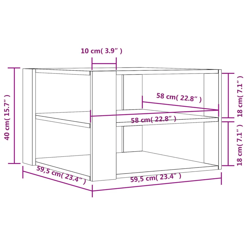 Table basse 3 niveaux design intemporel 59,5 x 59,5 x 40 cm bois d'ingénierie couleur chêne DEC038969