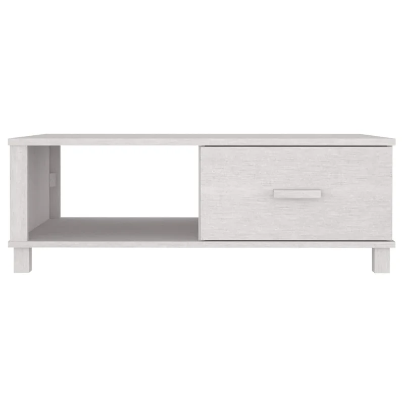 Table basse tiroir et compartiment design moderne 100 x 55 x 35 cm bois massif de pin et MDF blanc DEC039421