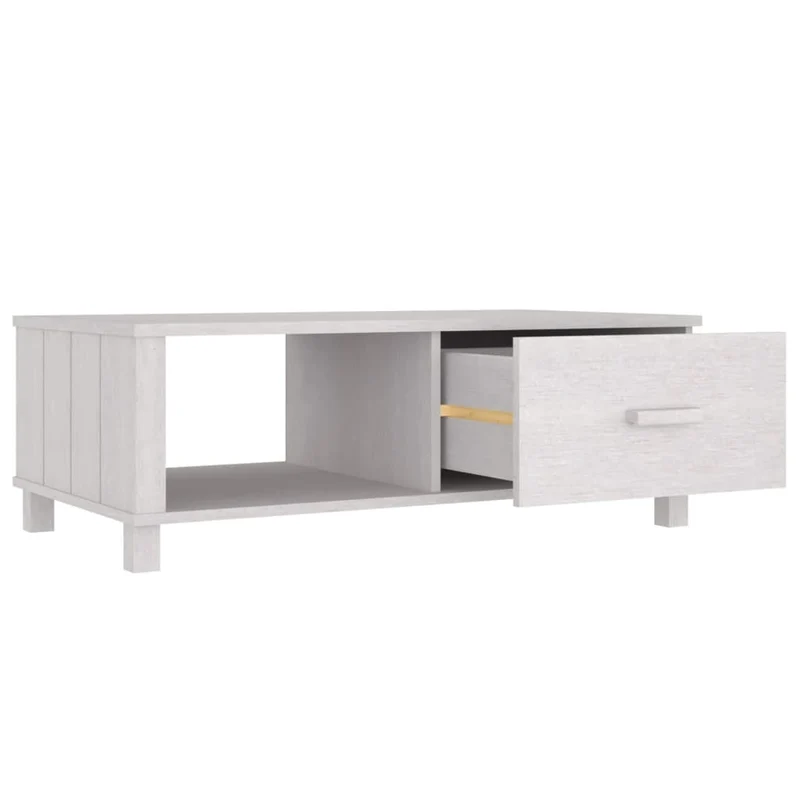 Table basse tiroir et compartiment design moderne 100 x 55 x 35 cm bois massif de pin et MDF blanc DEC039421
