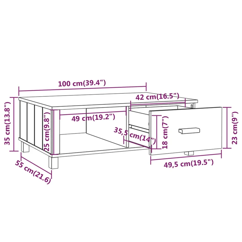 Table basse tiroir et compartiment design moderne 100 x 55 x 35 cm bois massif de pin et MDF blanc DEC039421