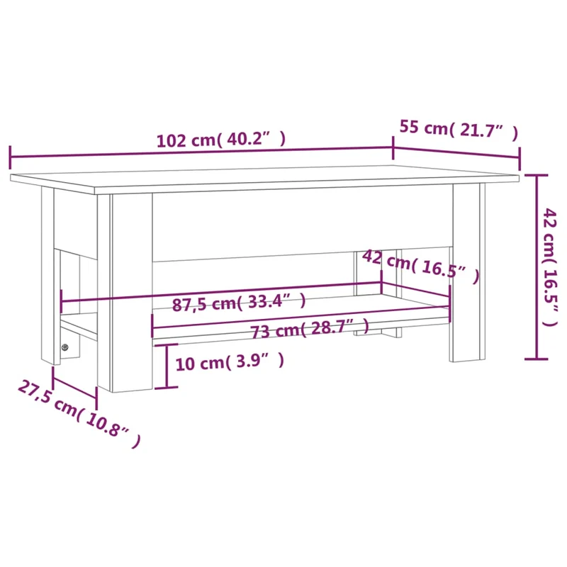 Table basse avec étagère design intemporel 102 x 55 x 42 cm bois d'ingénierie gris DEC039265