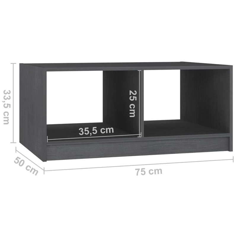 Table basse avec deux compartiments ouverts design moderne 75 x 50 x 33,5 cm bois de pin gris DEC039193
