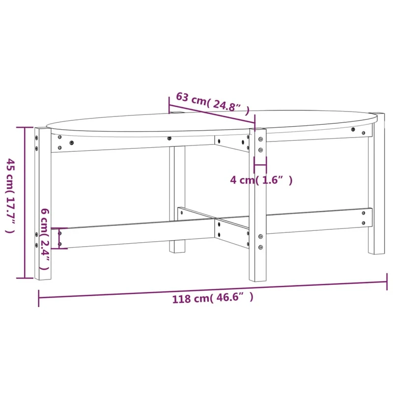 Table basse simple 118 x 63 x 45 cm bois massif de pin gris DEC039172