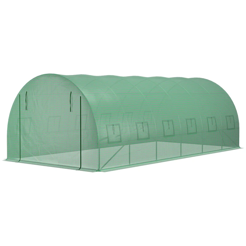 Bâche de rechange serre tunnel jardin 6 x 3 x 2 m protection froid porte zippée design épuré en polyéthylène vert foncé 21_0004158