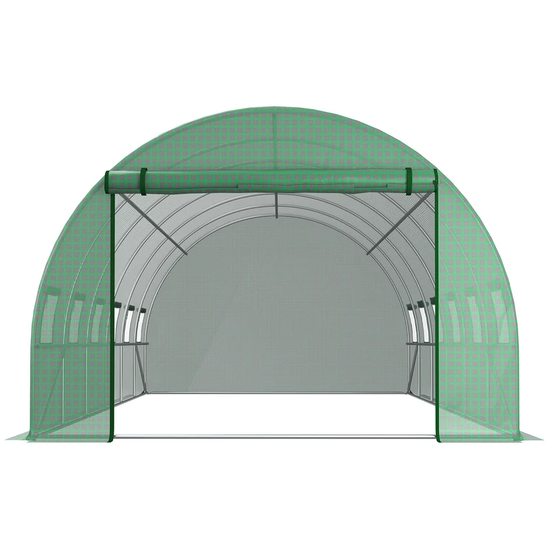 Bâche de rechange serre tunnel jardin 6 x 3 x 2 m protection froid porte zippée design épuré en polyéthylène vert foncé 21_0004158