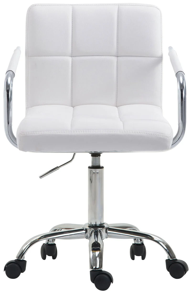 Chaise de bureau sur roulettes hauteur réglable en PVC blanc et métal chromé 10_0002542