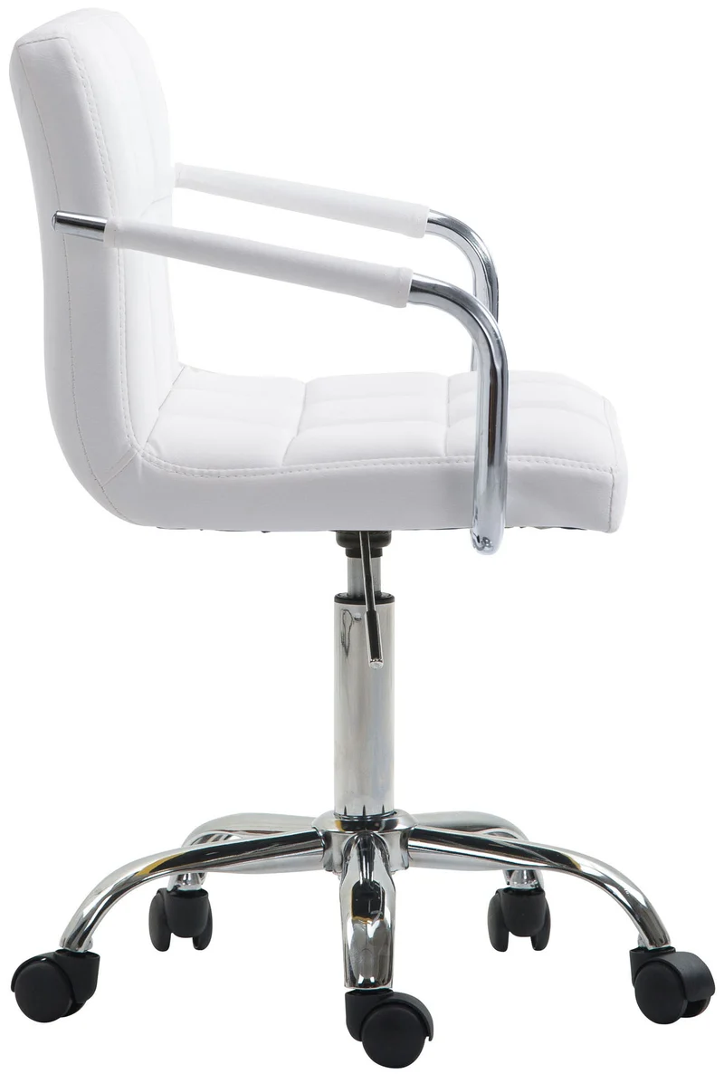 Chaise de bureau sur roulettes hauteur réglable en PVC blanc et métal chromé 10_0002542