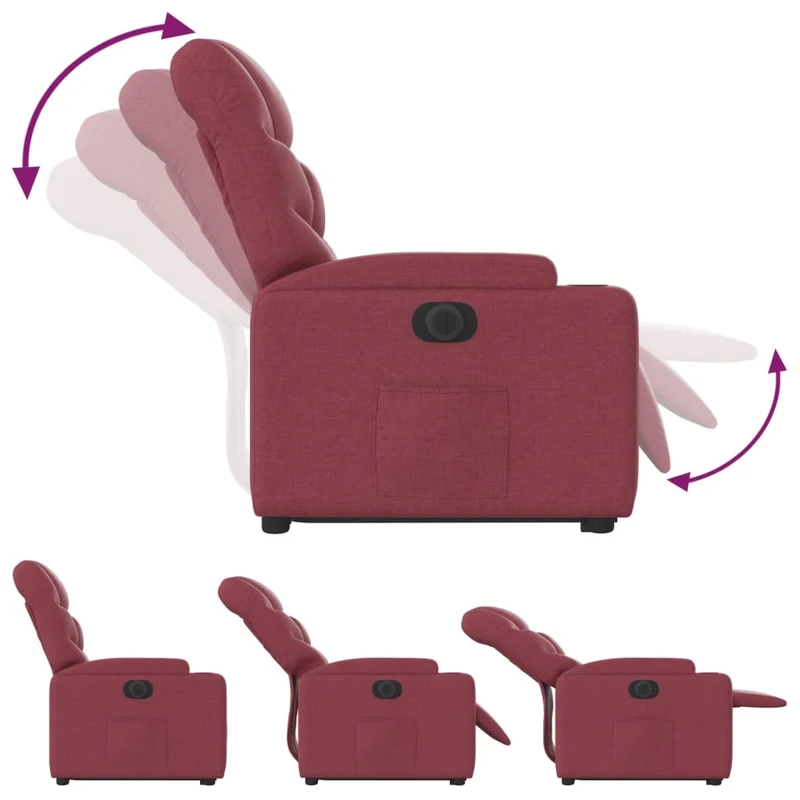 Fauteuil relax TV fonction de levage électrique très confortable en tissu rouge bordeaux DEC028546
