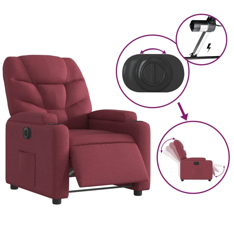 Fauteuil relax TV fonction d'inclinaison électrique très confortable en tissu rouge bordeaux DEC028533