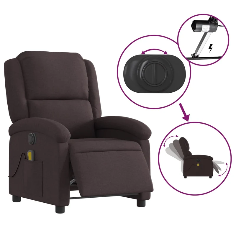 Fauteuil de relaxation TV fonction massage inclinable électrique 6 points de massage en tissu marron foncé DEC027186
