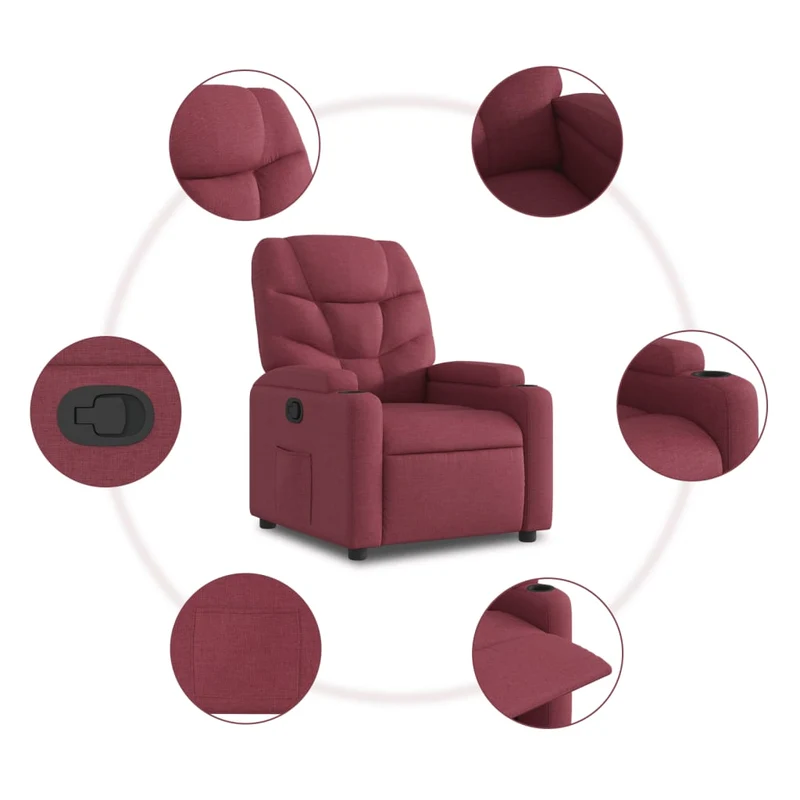 Fauteuil relax TV rembourrage confortable fonction d'inclinaison manuelle en tissu rouge bordeaux DEC028157