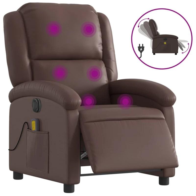 Fauteuil de relaxation TV fonction massage inclinable électrique 6 points de massage en PVC marron DEC027204