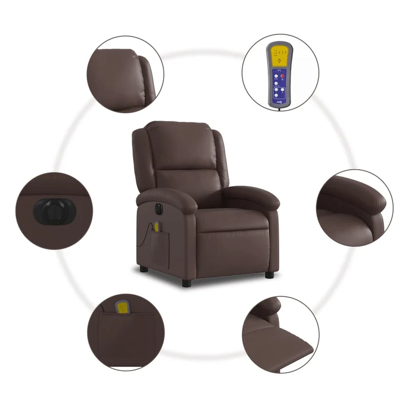 Fauteuil de relaxation TV fonction massage inclinable électrique 6 points de massage en PVC marron DEC027204