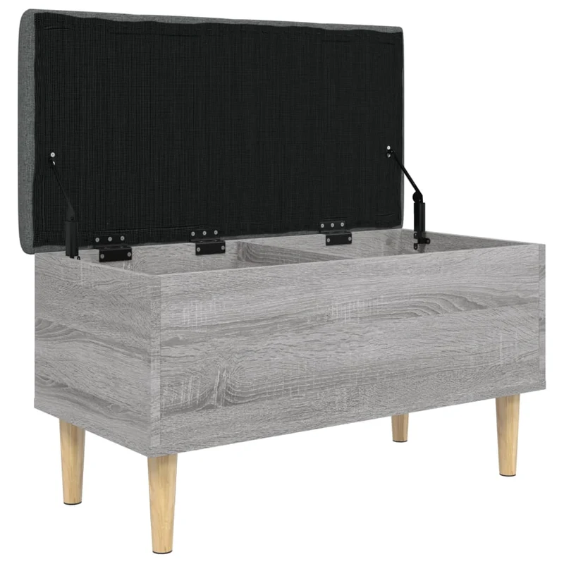Banc banquette de rangement avec coussin d'assise 82 x 42 x 46 cm bois d'ingénierie gris DEC024809
