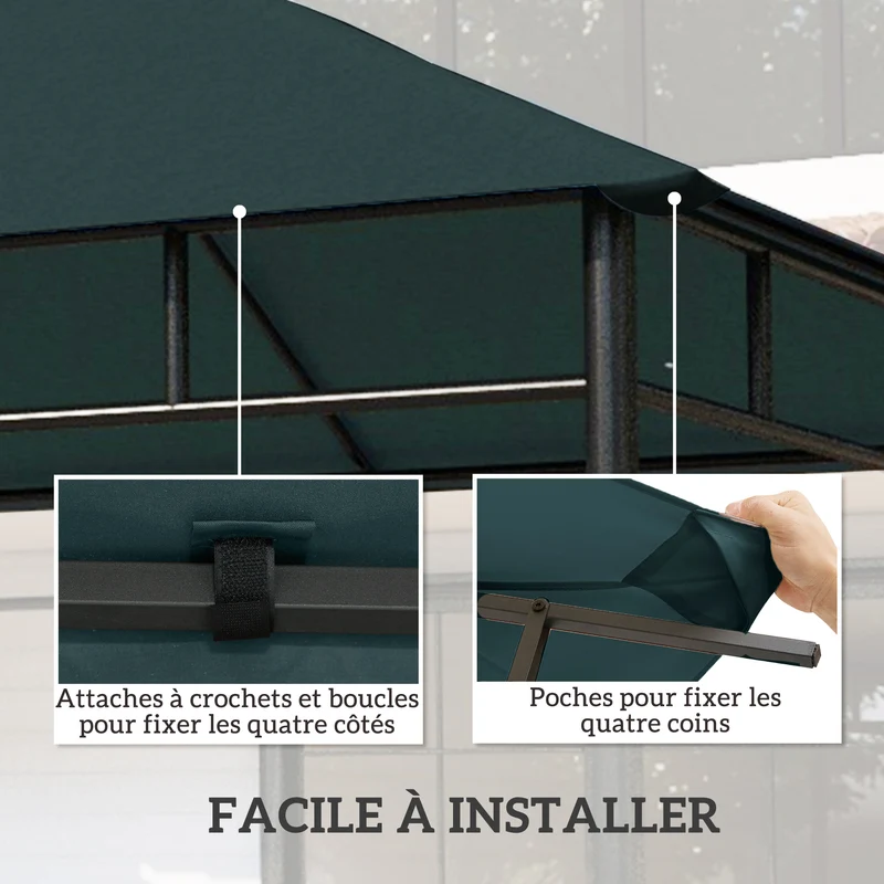 Toile de rechange pour pavillon tonnelle 298 x 295 cm anti uv ventilation pratique jardin contemporain en polyester gris 21_0004760