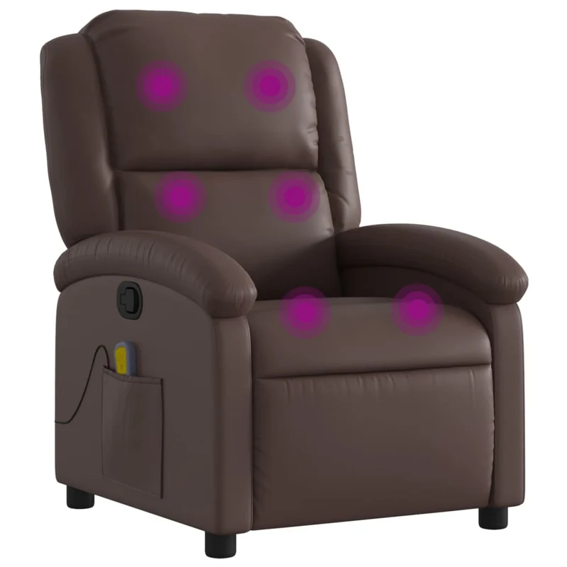 Fauteuil de relaxation TV fonction massage inclinable 6 points de massage en PVC marron DEC026995