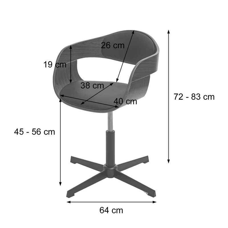 Chaise de salle à manger cuisine bureau réglable en hauteur bois courbé aspect noyer, tissu gris foncé 04_0001865