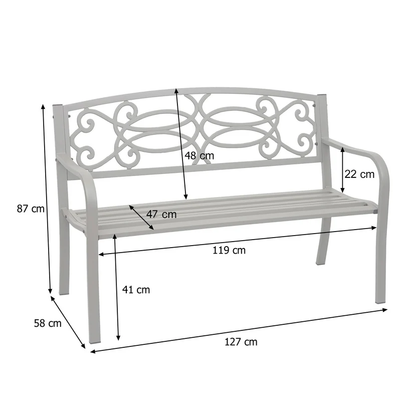 Banc de jardin acier revêtu de poudre 2 places blanc 04_0001119