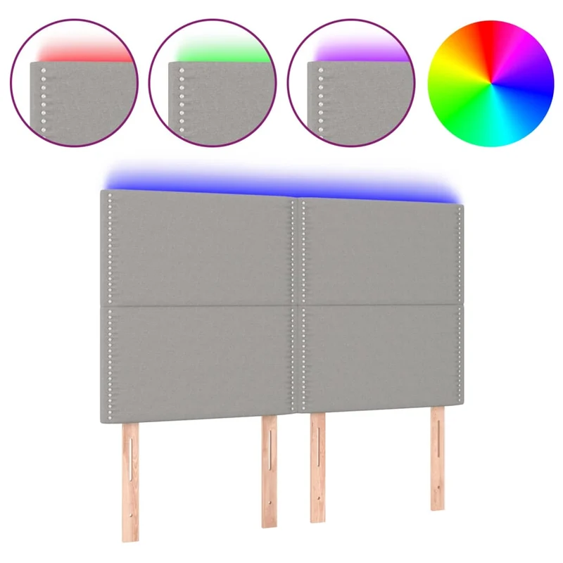 Tête de lit accessoire couchage chambre à coucher meuble à LED 144 x 5 x 118/128 cm tissu gris clair TDL0201409