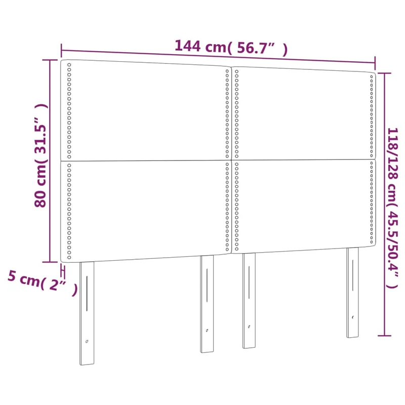Tête de lit accessoire couchage chambre à coucher meuble à LED 144 x 5 x 118/128 cm tissu gris clair TDL0201409