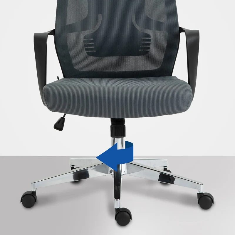 Fauteuil de bureau ergonomique en maille gris hauteur réglable et siège pivotant repose-tête ajustable BUR10693