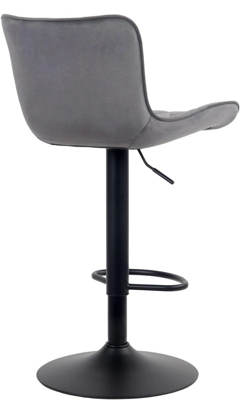 Lot de 2 tabourets de bar en tissu velours gris pieds en métal noir hauteur réglable pivotant TDB10728