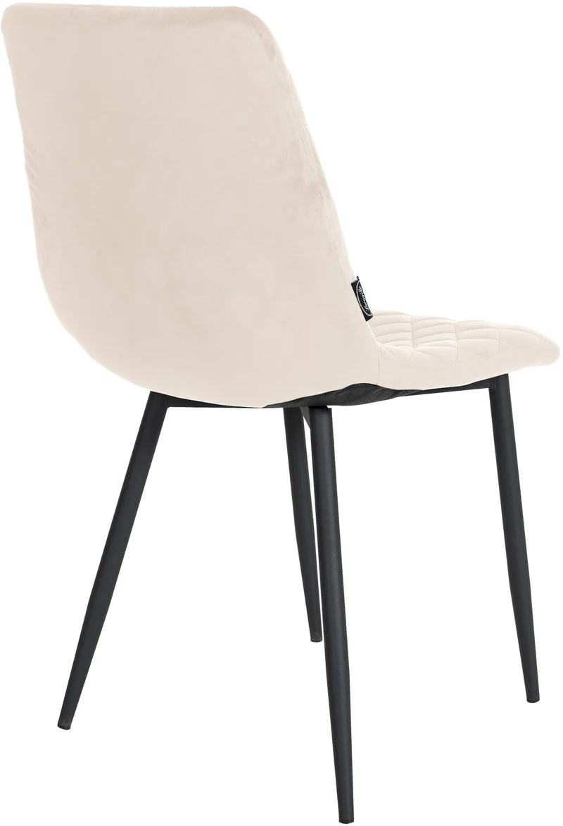 Lot de 4 chaises de salle à manger en tissu velours crème pieds métal noir couture losange CDS10419